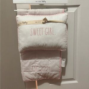 Rae Dunn Baby Pink and White Quilted Blanket and Pillow EST. 2021